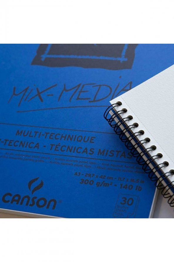 Canson XL Mix Media 300gr Orta Dokulu Çok Amaçlı Spiralli Resim Blok 30 Sayfa A4 (21x29.7 - 3