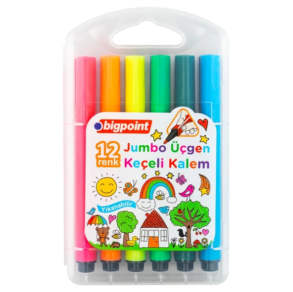 Bigpoint Jumbo Üçgen Keçeli Kalem 12'li Set (Plastik Kutulu) - 3