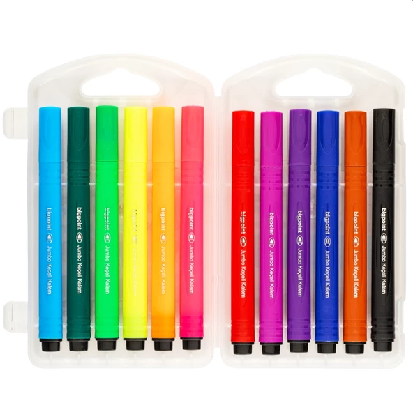 Bigpoint Jumbo Üçgen Keçeli Kalem 12'li Set (Plastik Kutulu) - 2