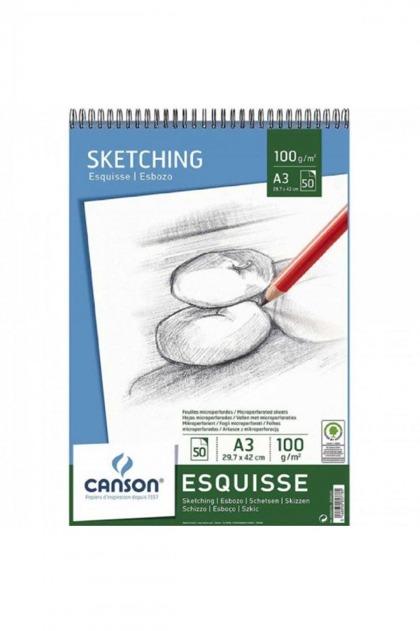 Canson Leisure Esquisse 100gr Spiralli Eskiz Blok 70 Sayfa A3 (29,7x42cm)