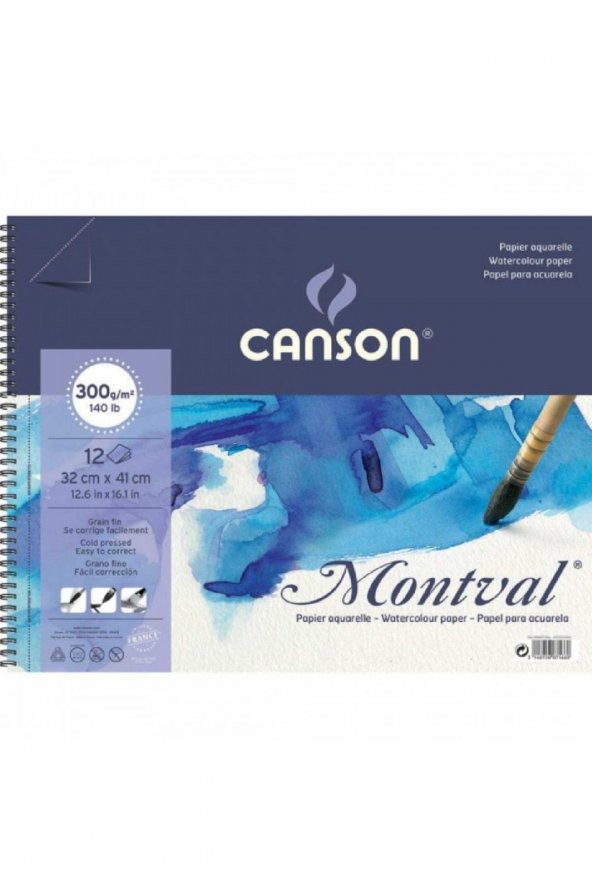 Canson Montval Aquarelle Cold Pressed 300gr Spiralli Sulu Boya Blok 12 Sayfa 32x41cm