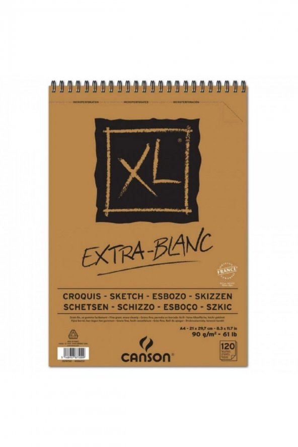 Canson XL Extra White Sketch Spiral Pad 90gr Spiralli Çizim Blok 120 Sayfa A4 (21x29.7cm)