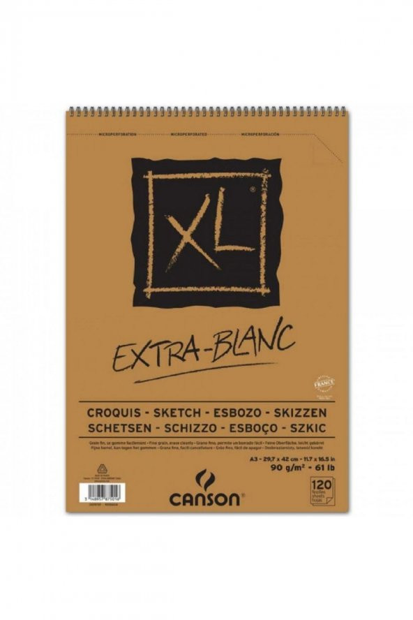 Canson XL Extra White Sketch Spiral Pad 90gr Spiralli Çizim Blok 120 Sayfa A3 (29.7x42cm)