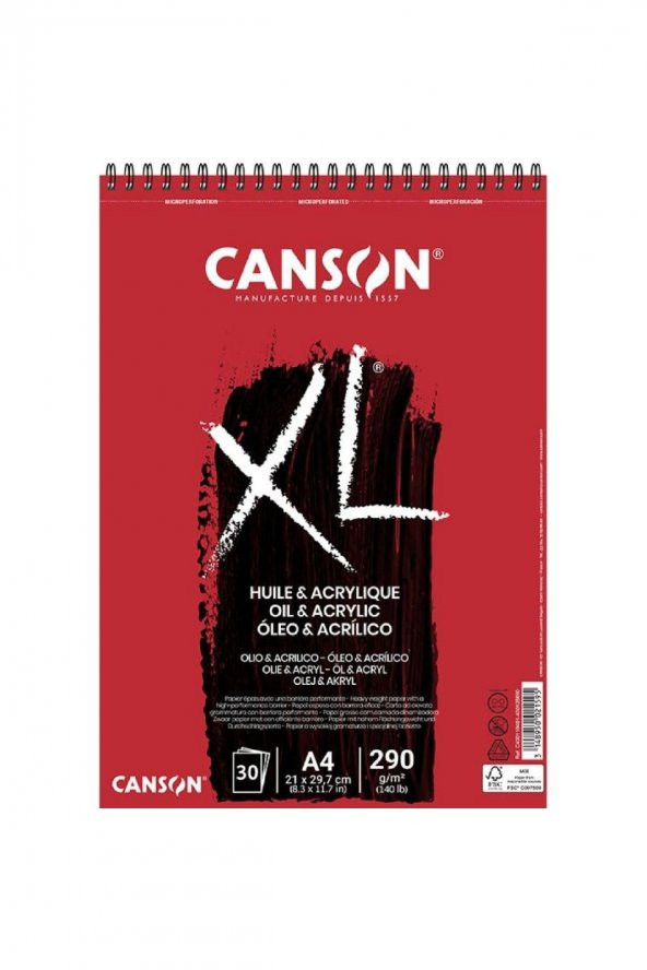 Canson XL Acrylic & Oil Colour Spiral Pad 290gr A4(21x29,7cm)30 Sayfa