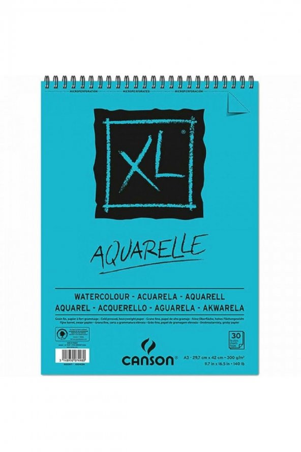 Canson XL Aquarelle Cold Pressed 300gr Spiralli Sulu Boya Blok 30 Sayfa A3 (29.7x42cm)