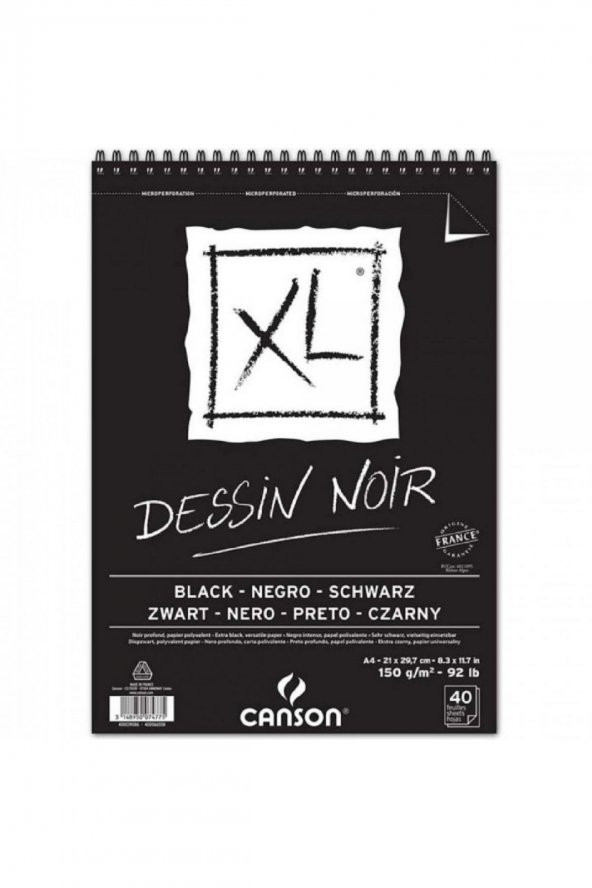Canson XL Siyah Spiralli Çizim Blok 150gr 40 Sayfa A4(21x29.7cm)