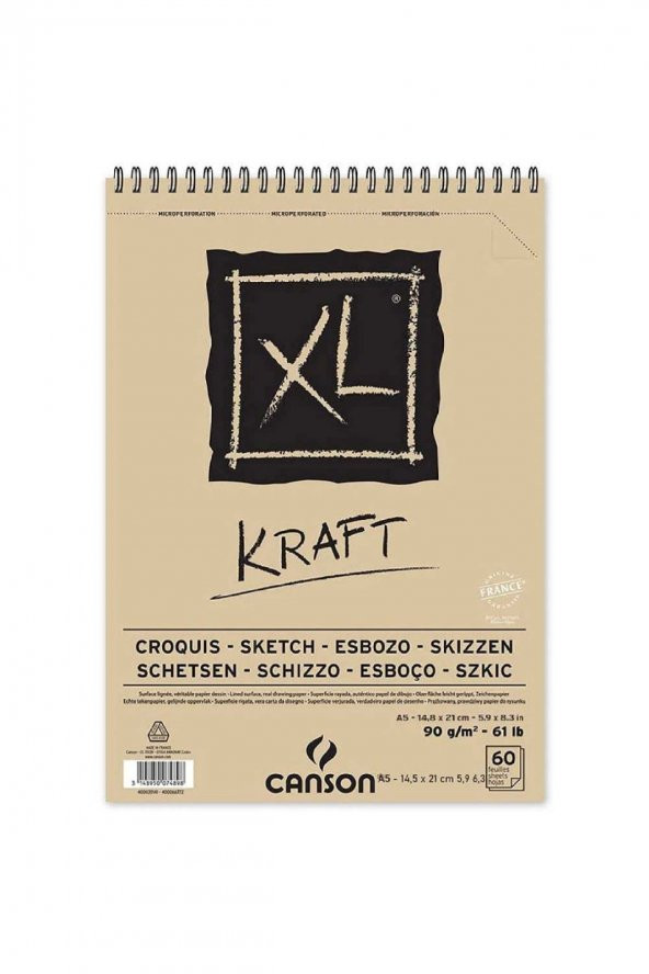 Canson XL Kraft Sketch Spiral Pad 90gr Spiralli Çizim Blok 40 Sayfa A5 (14.8x21cm)