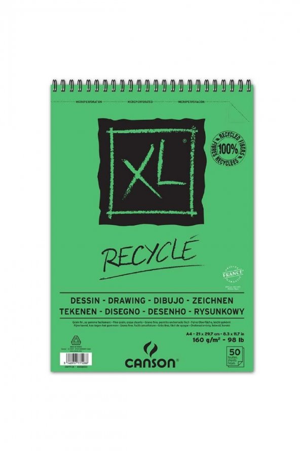 Canson XL Recycle Drawing Spiral Pad 160gr 50 Sayfa A4 (21x29.7cm)