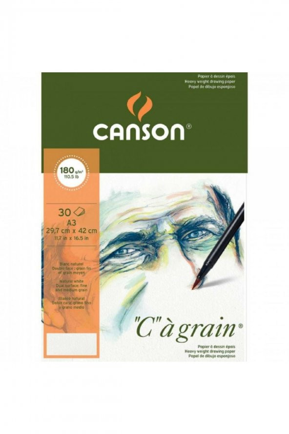 Canson Ca Grain Pad 180gr Doğal Beyaz Çizim Blok 30 Sayfa A3 (29.7x42cm)