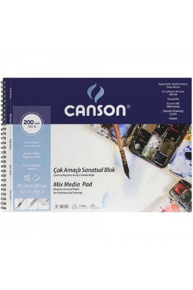 Canson Multi Purpose Art Pad Medium Grain 200gr Çok Amaçlı Resim Defteri 15 Sayfa 35x50cm