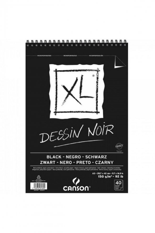 Canson XL Siyah Spiralli Çizim Blok 150gr 40 Sayfa A3(29.7x42cm)