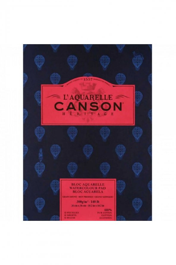 Canson Heritage Aquarelle Hot Pressed 300gr Sulu Boya Blok 12 Sayfa 26x36cm