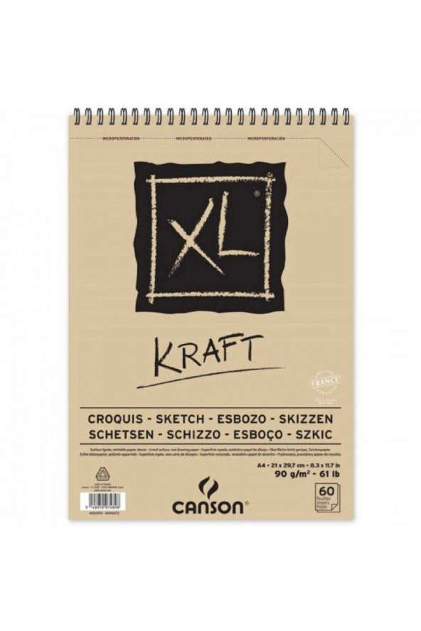 Canson XL Kraft Sketch Spiral Pad 90gr Spiralli Çizim Blok 60 Sayfa A4 (21x29.7cm)