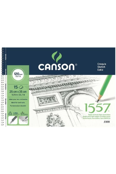 Canson 1557 Dessin Drawing Light Grain 120gr Spiralli Çizim Defteri 15 Sayfa 25x35cm