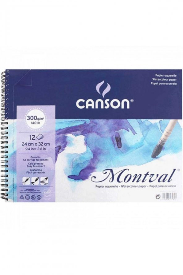 Canson Montval Aquarelle Cold Pressed 300gr Spiralli Sulu Boya Blok 12 Sayfa 24x32cm