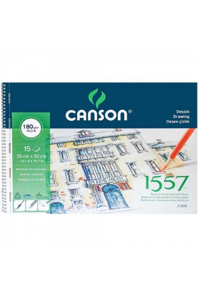 Canson 1557 Dessin Drawing Light Grain 180gr Spiralli Çizim Defteri 15 Sayfa 35x50cm