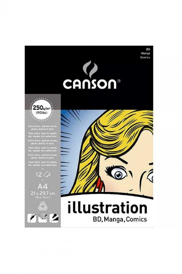 Canson Illustration Pad 250gr Çok Amaçlı Markör Blok 12 Sayfa A4 (21x29.7cm)