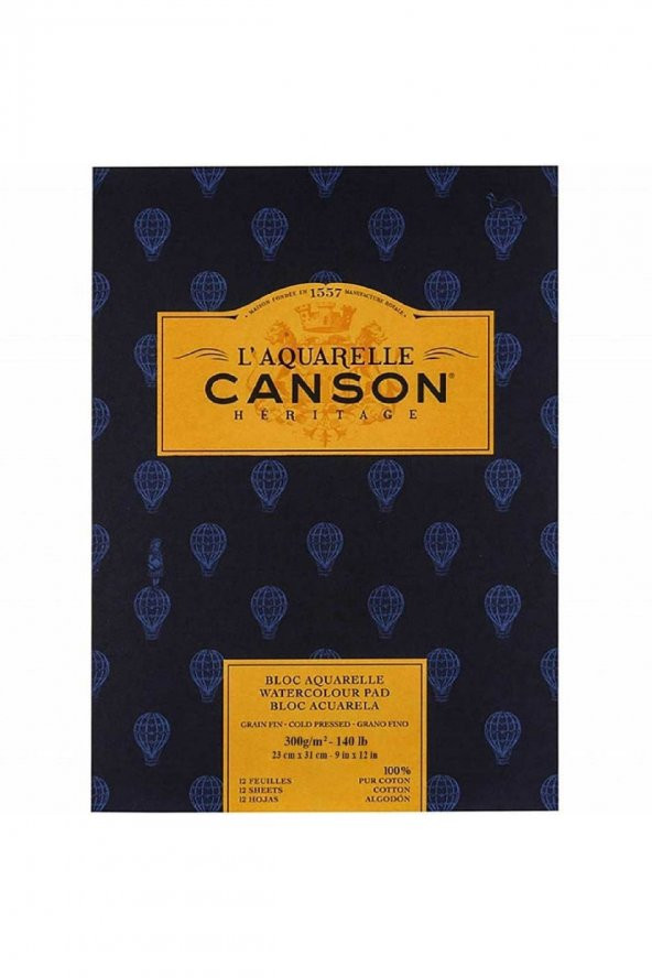 Canson Heritage Aquarelle Cold Pressed 300gr Sulu Boya Blok 12 Sayfa 23x31cm