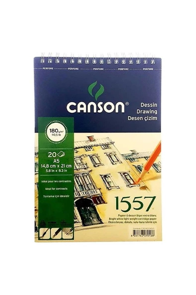 Canson 1557 Dessin Drawing Light Grain 180gr Spiralli Çizim Defteri 20 Sayfa A5 (14.9x21cm)