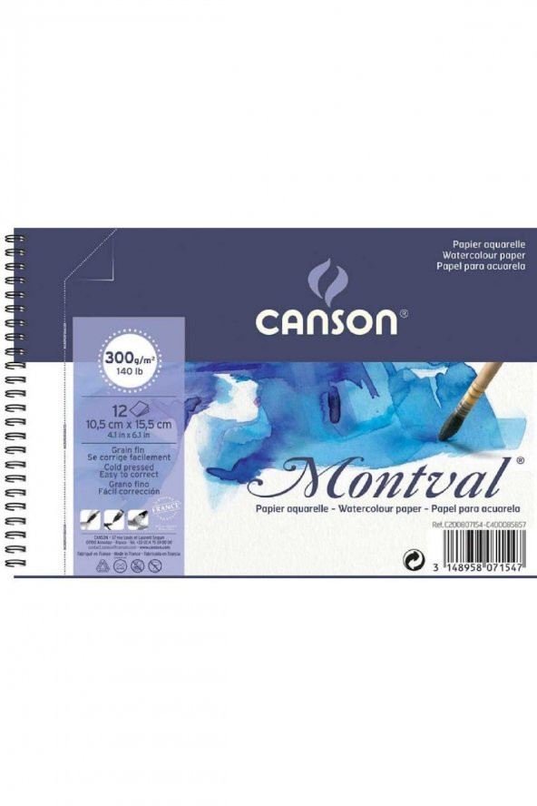 Canson Montval Aquarelle Cold Pressed 300gr Spiralli Sulu Boya Blok 12 Sayfa 10.5x15.5cm