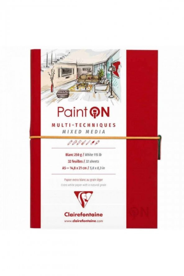 Clairefontaine Paint-On Sketch Book 250gr Beyaz Çok Amaçlı Resim Defteri 32 Sayfa A5 (14.8x21cm)