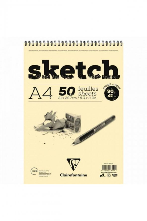 Clairefontaine Esquisse Ivory Sketch 90gr Spiralli Çizim Blok 50 Sayfa A4 (21x29.7cm) (Kısa Kenar Spiral)