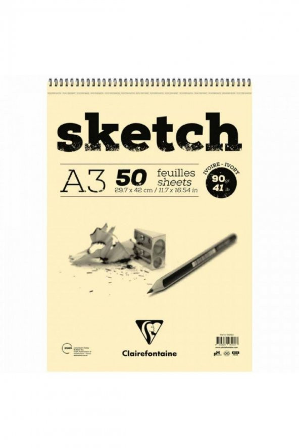 Clairefontaine Esquisse Ivory Sketch 90gr Spiralli Çizim Blok 50 Sayfa A3 (29.7x42cm) (Kısa Kenar Spiral)