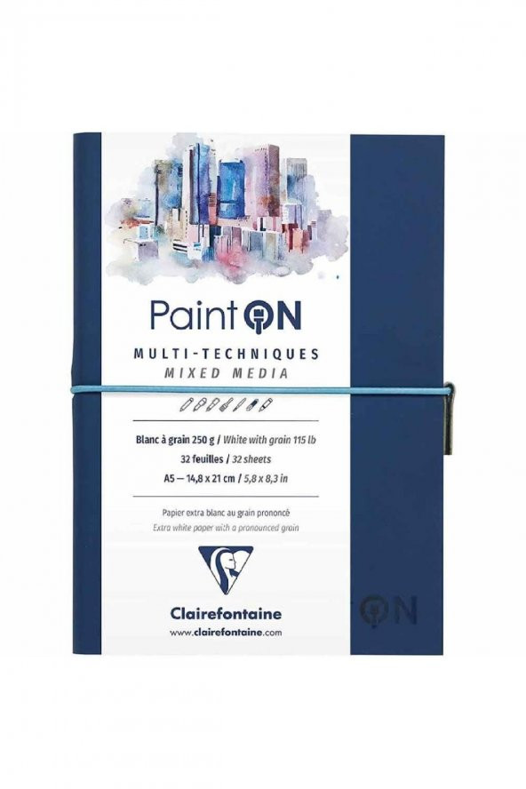 Clairefontaine Paint-On A Grain Sketch Book 250gr Dokulu Beyaz Çok Amaçlı Resim Defteri 32 Sayfa A5 (14.8x21cm)