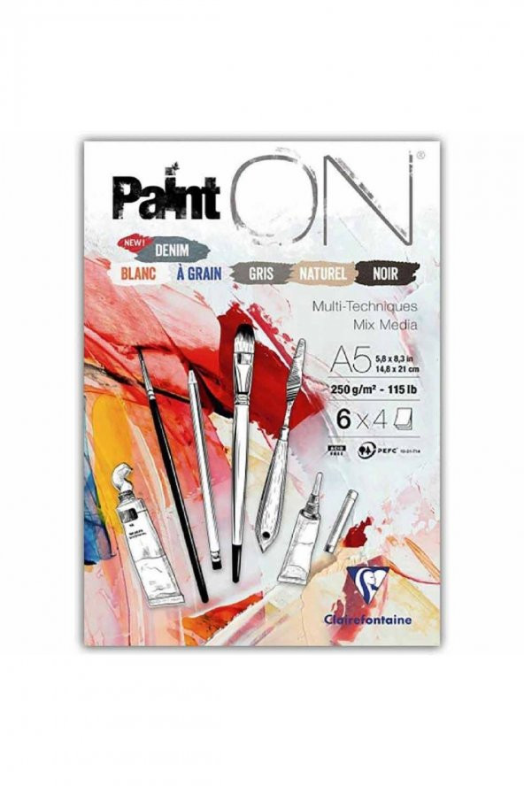 Clairefontaine Paint-On Assorted Colours 250gr 6 Renk Çok Amaçlı Resim Blok 24 Sayfa A5 (14.8x21cm)