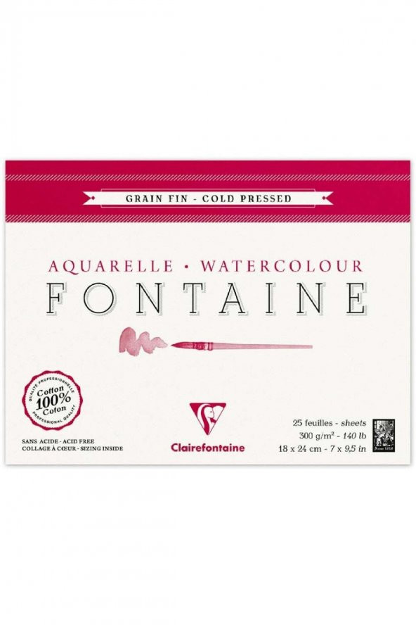 Clairefontaine Fontaine Cold Pressed 300gr Sulu Boya Blok 10 Sayfa 18x24cm (Uzun Kenarı Yapışkanlı)