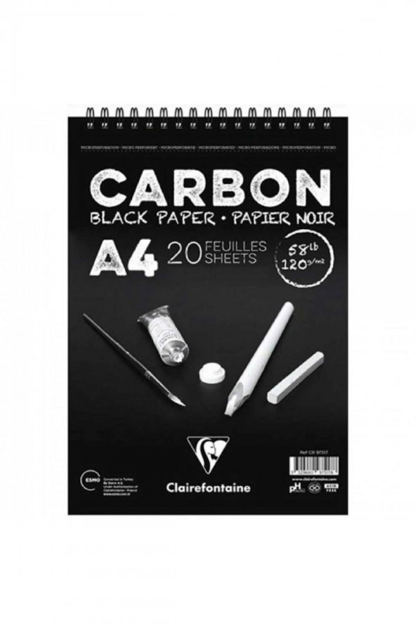 Clairefontaine Carbon 120gr Siyah Spiralli Resim Blok 20 Sayfa A4 (21x29.7cm) (Kısa Kenar Spiral)