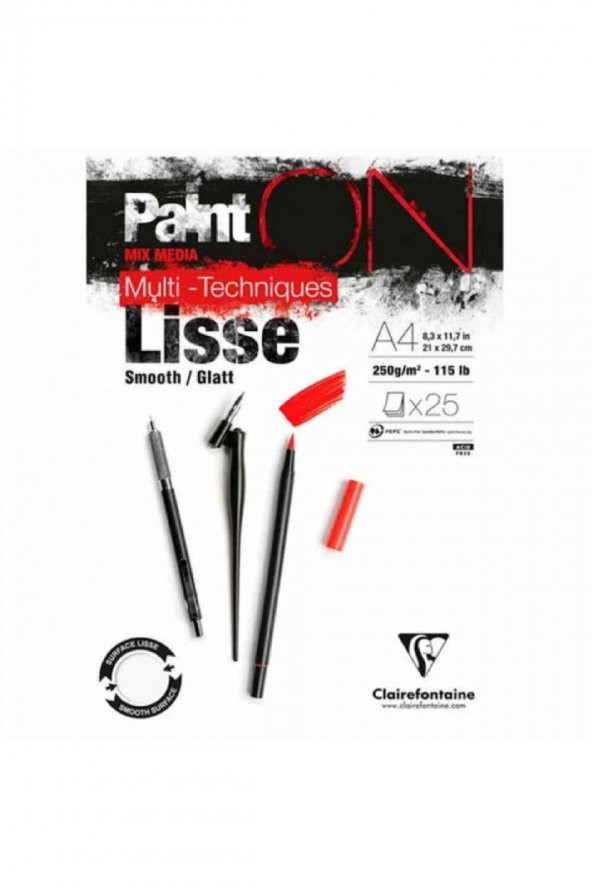 Clairefontaine Paint-On Lisse 250gr Pürüzsüz Doku Çok Amaçlı Resim Blok 25 Sayfa A4 (21x29.7cm) - 1