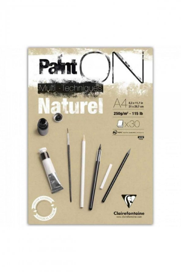Clairefontaine Paint-On Naturel 250gr Natural Çok Amaçlı Resim Blok 30 Sayfa A4 (21x29.7cm)