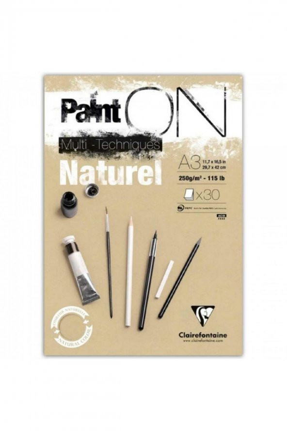Clairefontaine Paint-On Naturel 250gr Natural Çok Amaçlı Resim Blok 30 Sayfa A3 (29.7x42cm)