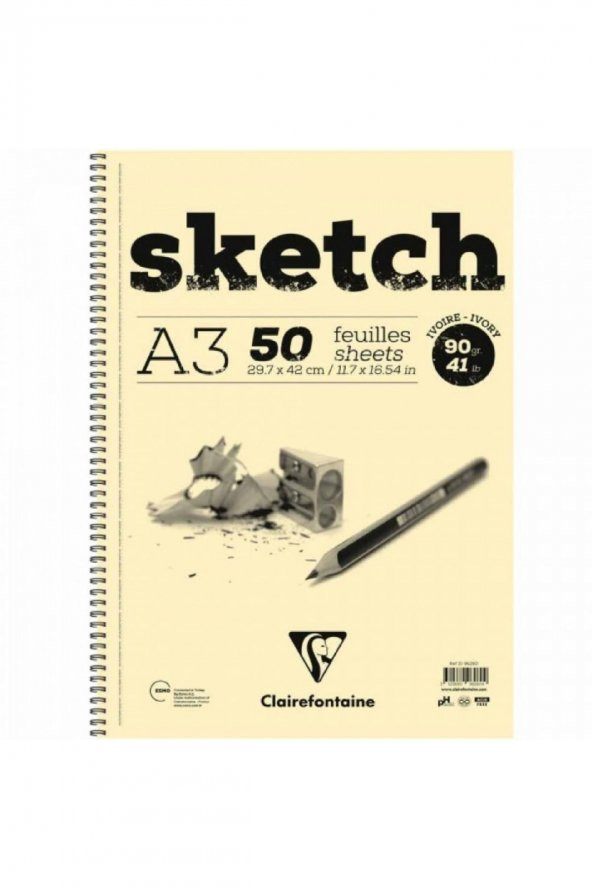 Clairefontaine Esquisse Ivory Sketch 90gr Spiralli Çizim Blok 50 Sayfa A3 (29.7x42cm) (Uzun Kenar Spiral)