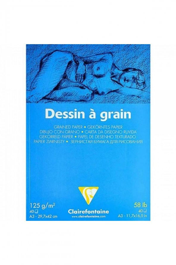 Clairefontaine Dessin A Grain 125gr Doğal Beyaz Dokulu Çizim Blok 40 Sayfa A3 (29.7x42cm)