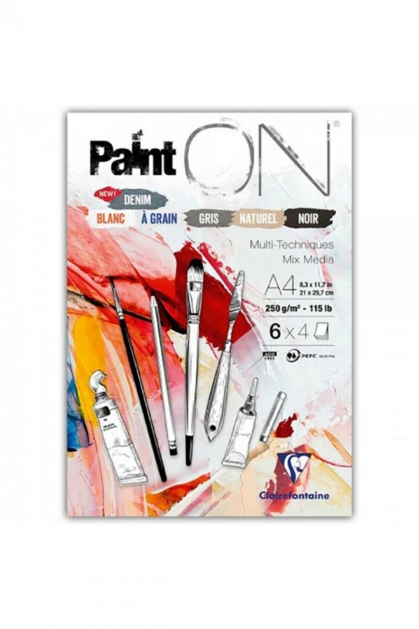 Clairefontaine Paint-On Assorted Colours 250gr 6 Renk Çok Amaçlı Resim Blok 24 Sayfa A4 (21x29.7cm)
