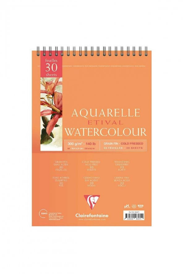 Clairefontaine Etival Cold Pressed 300gr Spiralli Sulu Boya Blok 30 Sayfa A5 (14.8x21c
