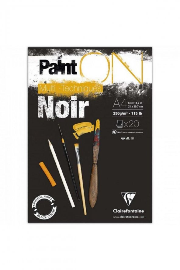 Clairefontaine Paint-On Noir 250gr Siyah Çok Amaçlı Resim Blok 20 Sayfa A4 (21x29.7cm)