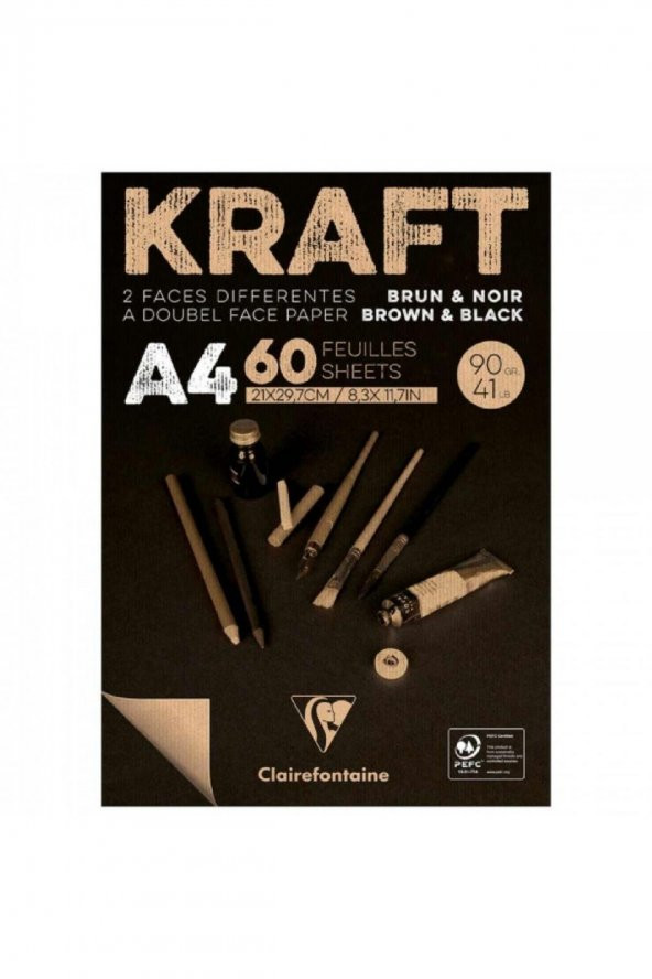 Clairefontaine Kraft Brown/Black 90gr (Kahverengi/Siyah) Çok Amaçlı Resim Blok 60 Sayfa A4 (21x29.7cm)