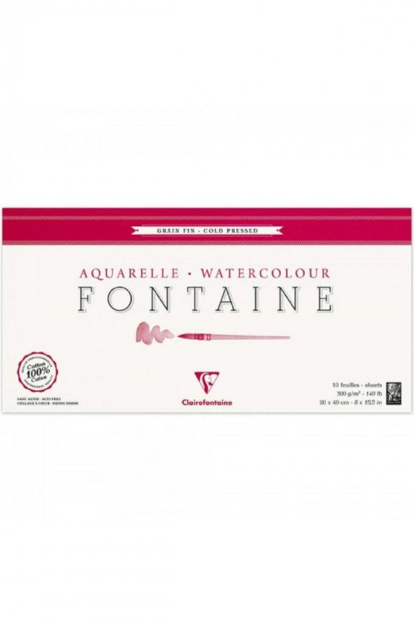 Clairefontaine Fontaine Cold Pressed 300gr Sulu Boya Blok 10 Sayfa 20x40cm (Uzun Kenarı Yapışkanlı)