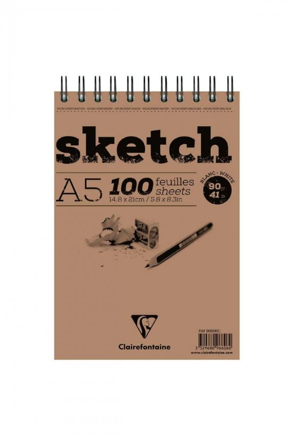 Clairefontaine Esquisse Blanc Sketch 90gr Beyaz Spiralli Çizim Blok 100 Sayfa A5 (14.8x21cm)