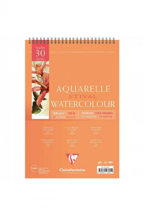 Clairefontaine Etival Cold Pressed 300gr Spiralli Sulu Boya Blok 30 Sayfa A4 (21x29.7cm)