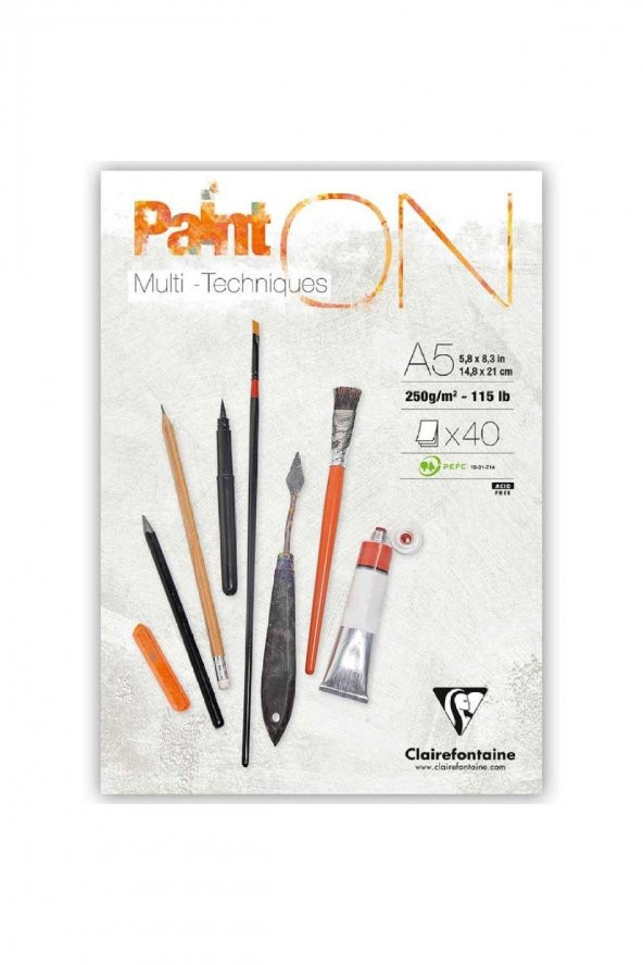 Clairefontaine Paint-On 250gr Ekstra Beyaz Çok Amaçlı Resim Blok 40 Sayfa A5 (14.8x21cm)