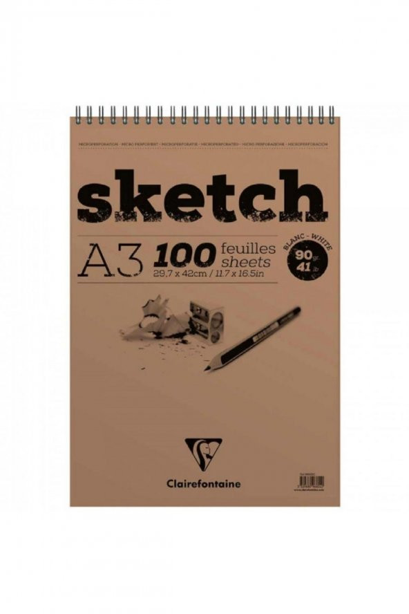 Clairefontaine Esquisse Blanc Sketch 90gr Beyaz Spiralli Çizim Blok 50 Sayfa A3 (29.7x42cm)