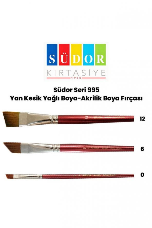 Südor 995 Serisi Kısa Saplı Sentetik Yan Kesik Fırça Seti 3'lü