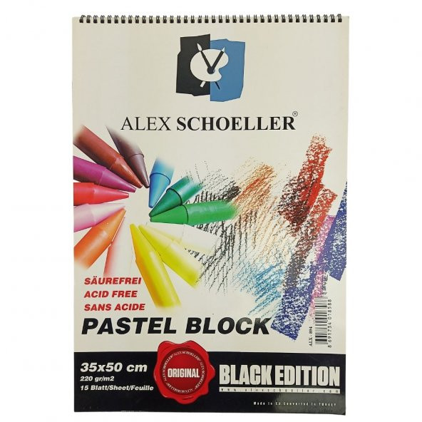 Alex Schoeller Pastel Fon Blok Spiralli 35x50cm 220gr 15 Yaprak Siyah ALX 894