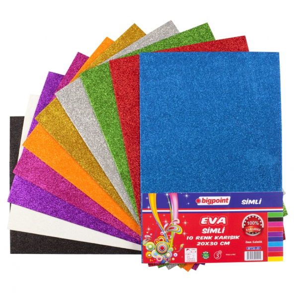 Bigpoint Simli Renkli Karışık Kağıt 20x30cm 10 Adet Eva