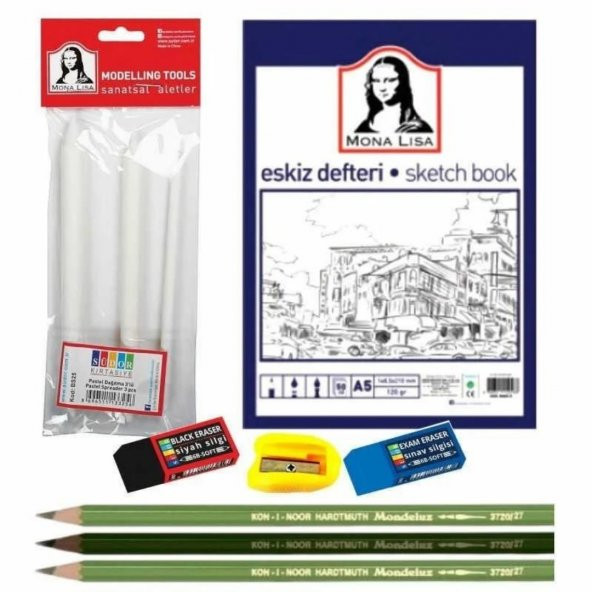 Südor Monalisa Eskiz Seti A5 10 Parça + Defter + Kurşun Kalem Seti + Sigli + 1 Paket Pastel Dağıtma 3'lü