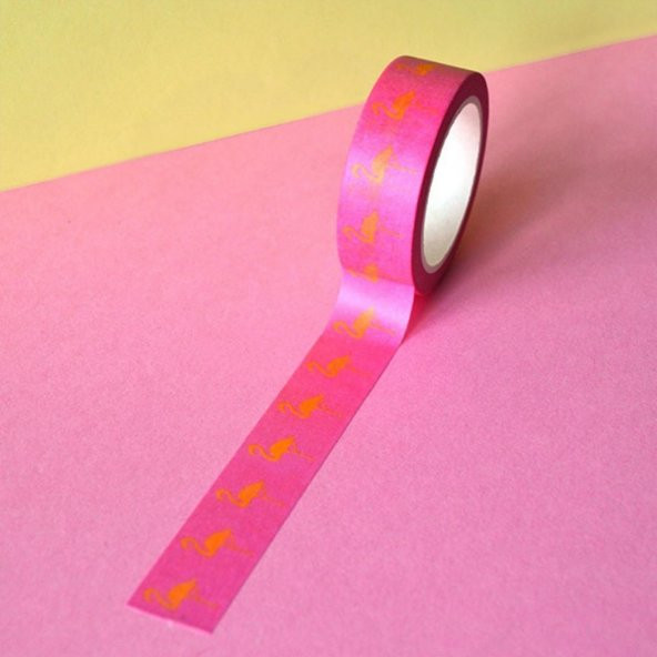 kagito Washi Tape Pembe Flamingo Tasarımlı Bant